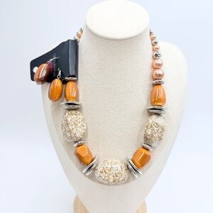 NWT Paparazzi Orange & Neutral Chunky Beaded Statement Necklace Set